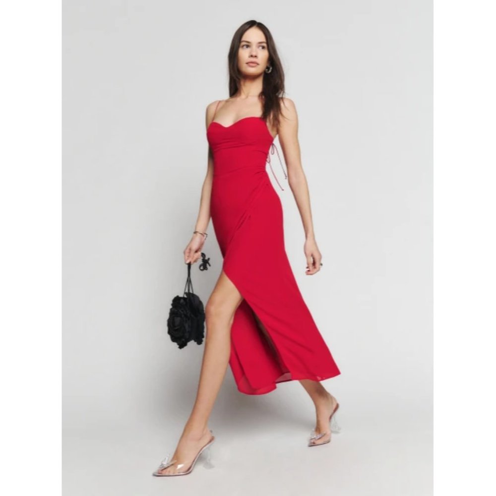 NWOT Reformation Kourtney Dress in Cherry Red Sleeveless Midi Faux Wrap